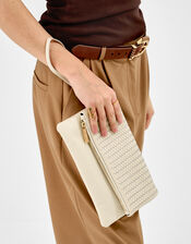 Woven Leather Clutch Bag, Cream (CREAM), large