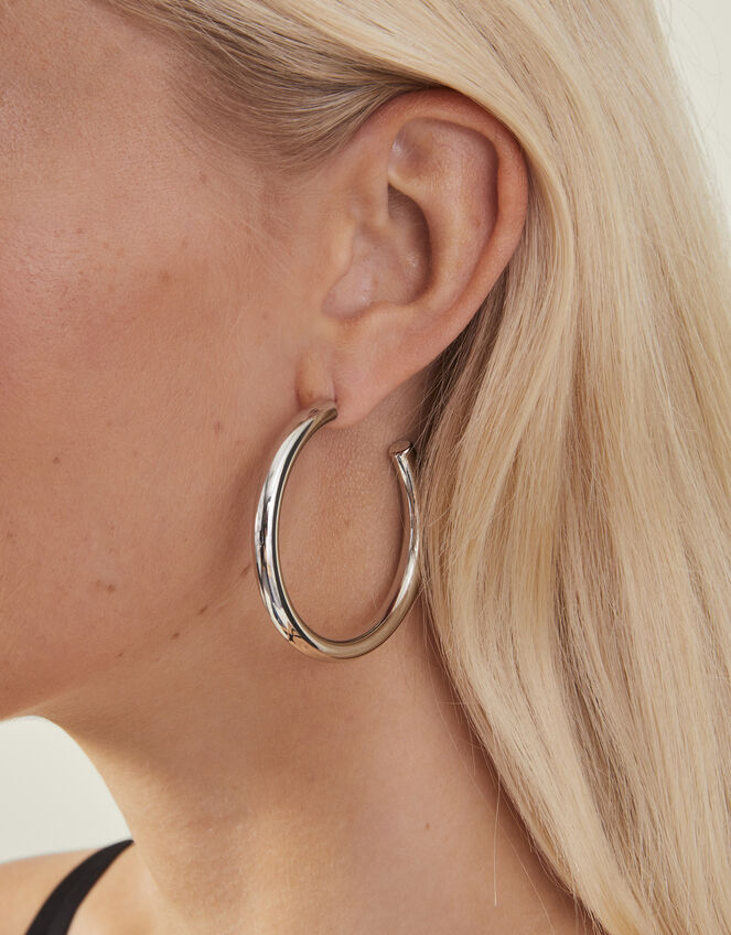 Large Chunky Hoops, Silver (SILVER), large