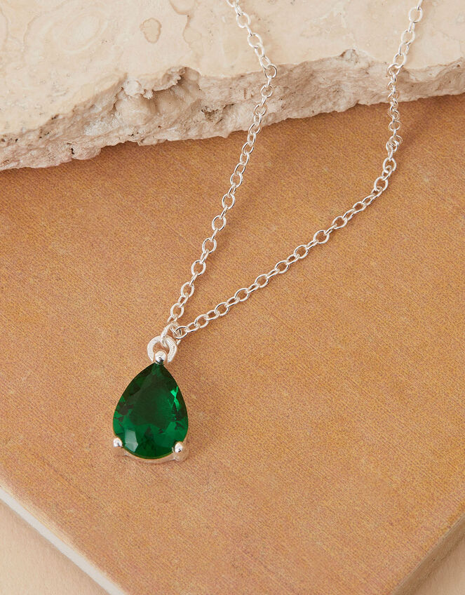 Sterling Silver Emerald Pendant Necklace, , large