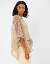 Sheer Sequin Poncho, Cream (CREAM), large