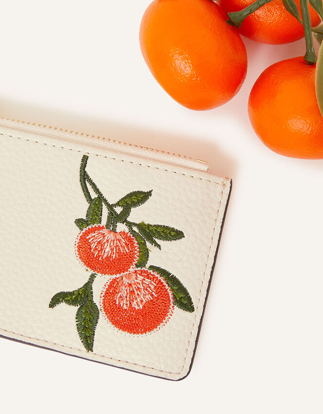 Embroidered Fruit Cardholder, Cream (CREAM), large