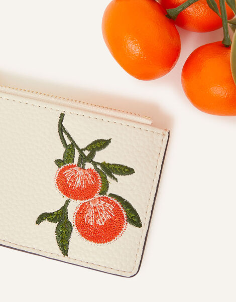 Embroidered Fruit Cardholder Cream, Cream (CREAM), large