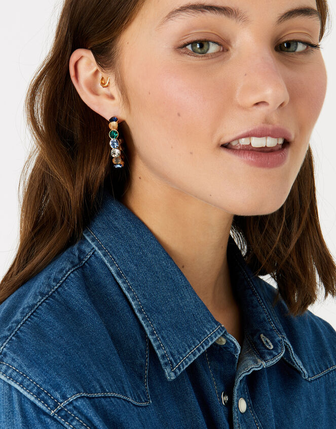 Blue Harvest Eclectic Stone Hoops, , large