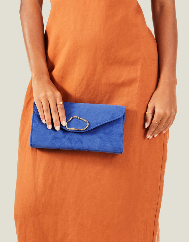 Suedette Box Clutch Bag, Blue (COBALT), large