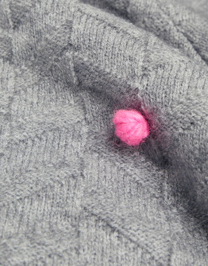 Girls Pom-Pom Poncho, Grey (GREY), large