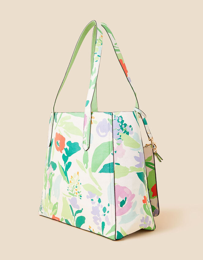 Floral Printed Shopper with Pouch, , large
