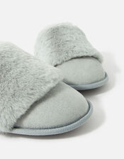 Wide Band Faux Fur Mule Slippers, Grey (GREY), large