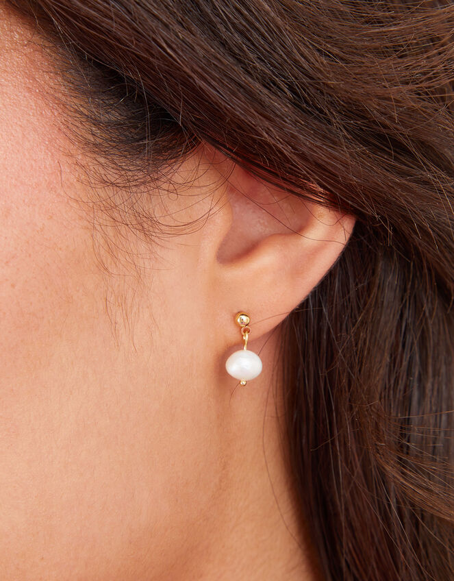 14ct Gold-Plated Pearl Drop Earrings, , large