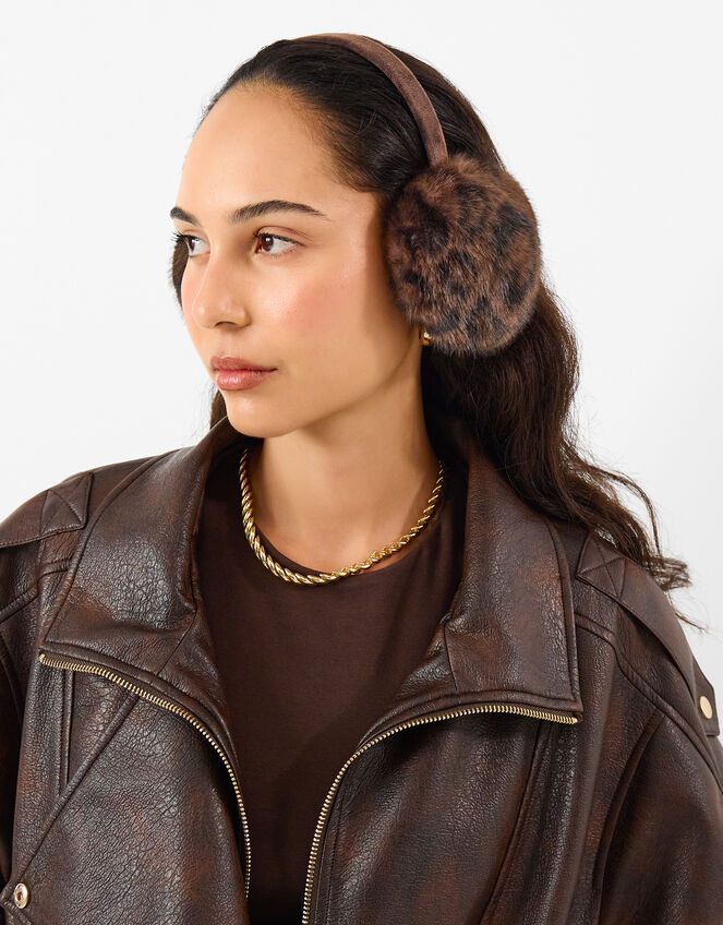 Leopard Print Faux Fur Earmuffs, , large