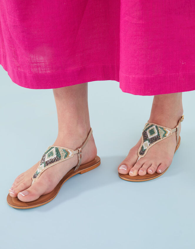 Beaded Leather Sandals , Green (GREEN), large