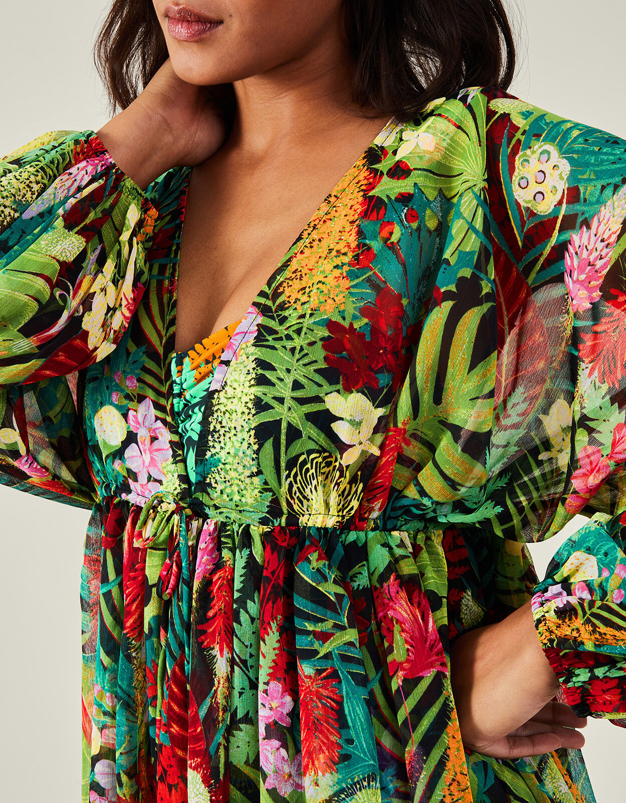 Jungle Print Long Sleeve Mini Beach Dress Green Dresses Accessorize Global