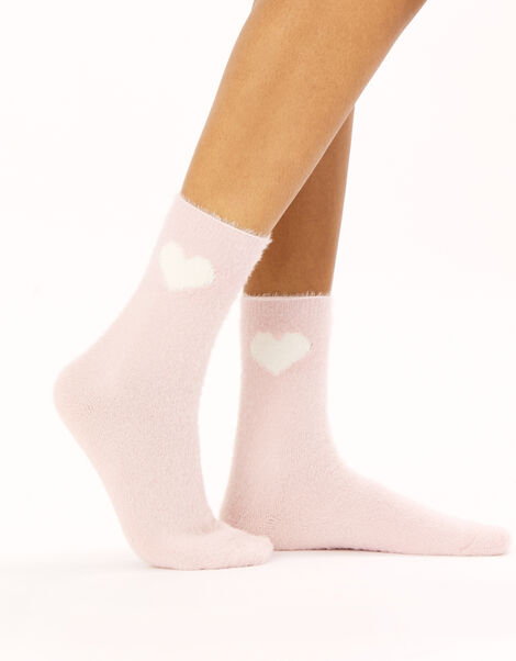 Heart Detail Fluffy Socks Pink, Pink (PINK), large