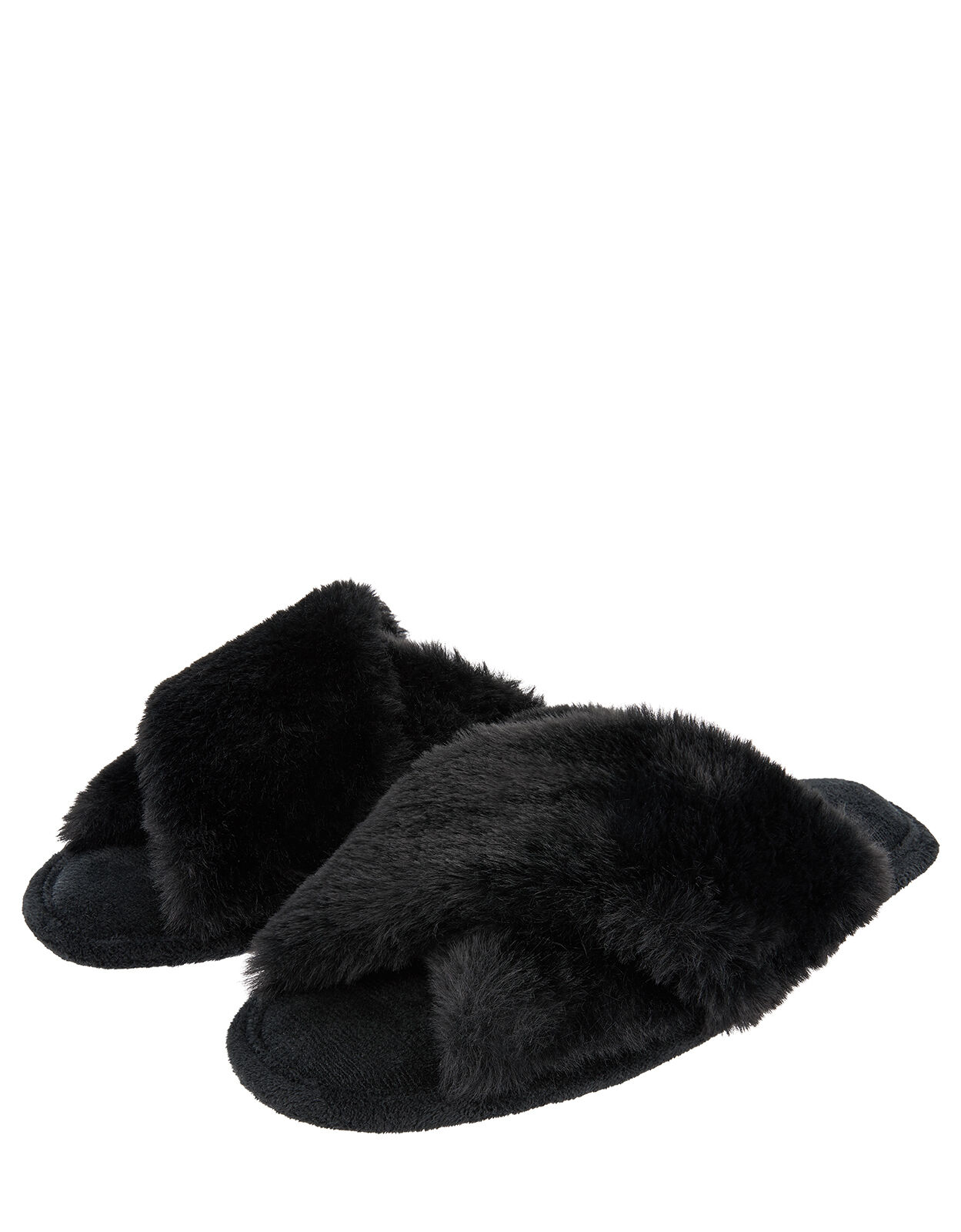 black fluffy slippers
