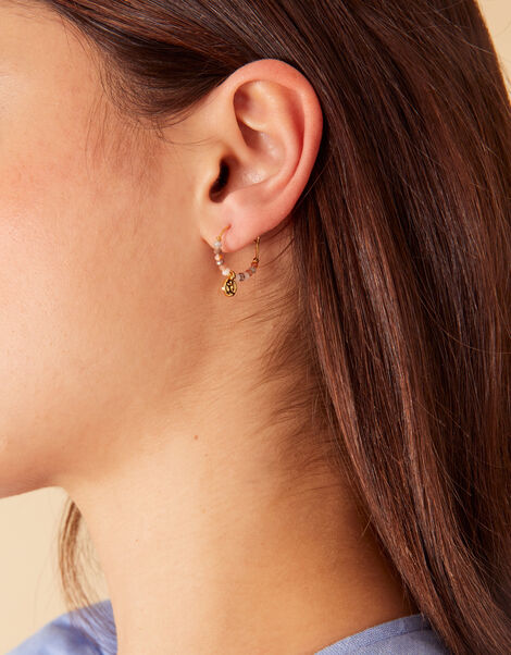 14ct Gold-Plated Molten Charm Beaded Earrings, , large