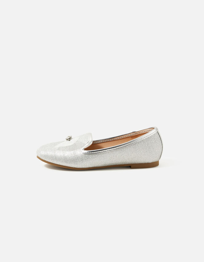 Girls Bow Slipper Shoes, Silver (SILVER), large