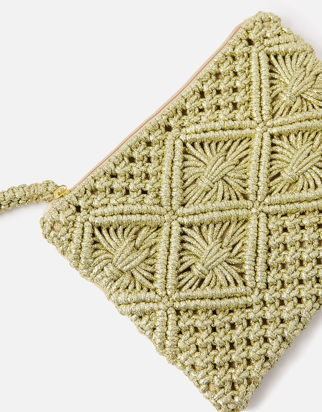 Metallic Macrame Clutch Bag, , large
