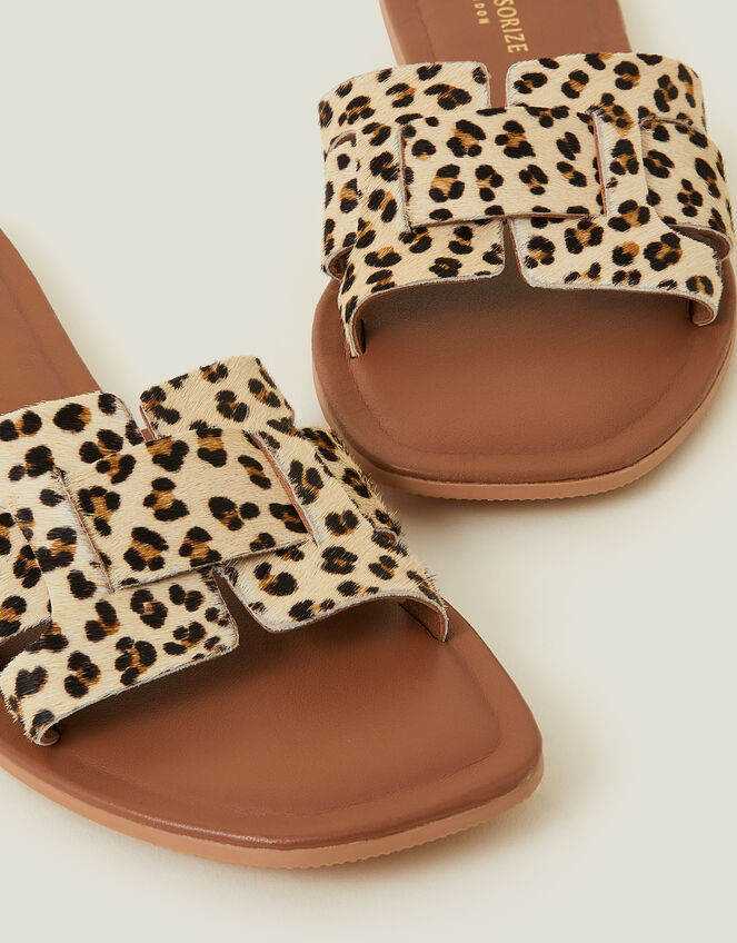 Cut-Out Leopard Print Slide Sandals, Leopard (LEOPARD), large