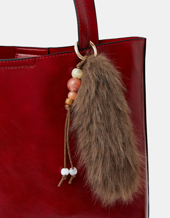 Beaded Faux Fur Bag Charm, , large