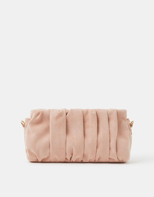Ruched Faux Suede Clutch Bag, Pink (BLUSH), large