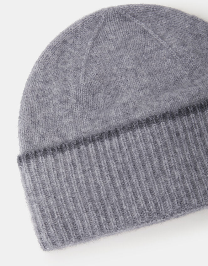 Wool & Cashmere Blend Beanie Hat, Grey (GREY), large