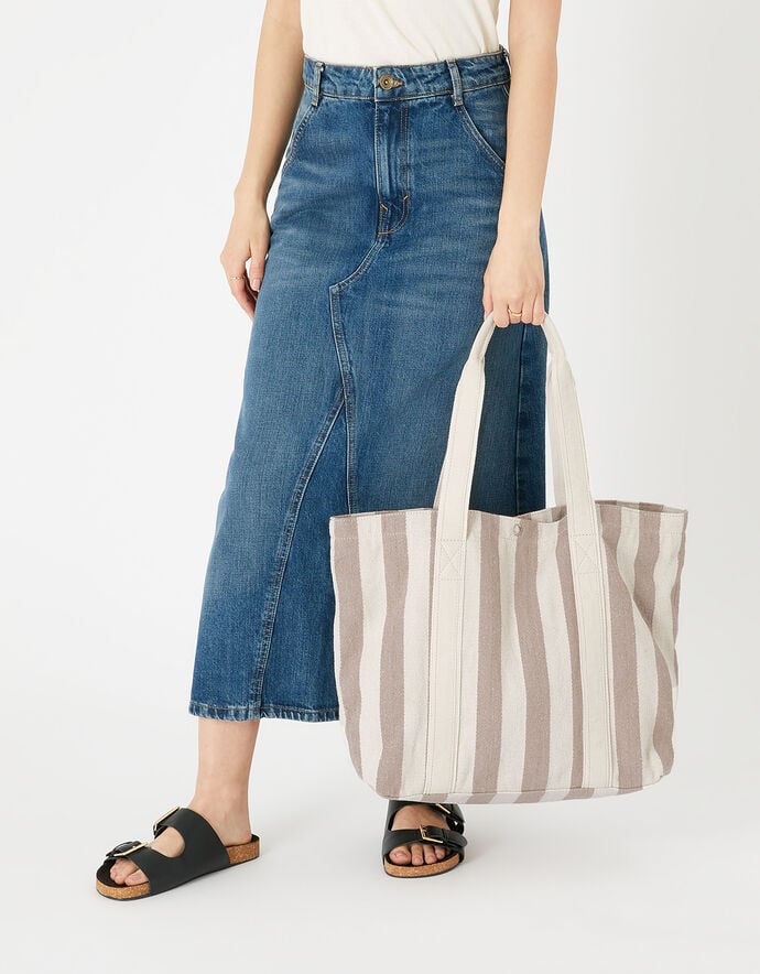 Stripe Shopper Bag Camel | Beach bags | Accessorize ROI