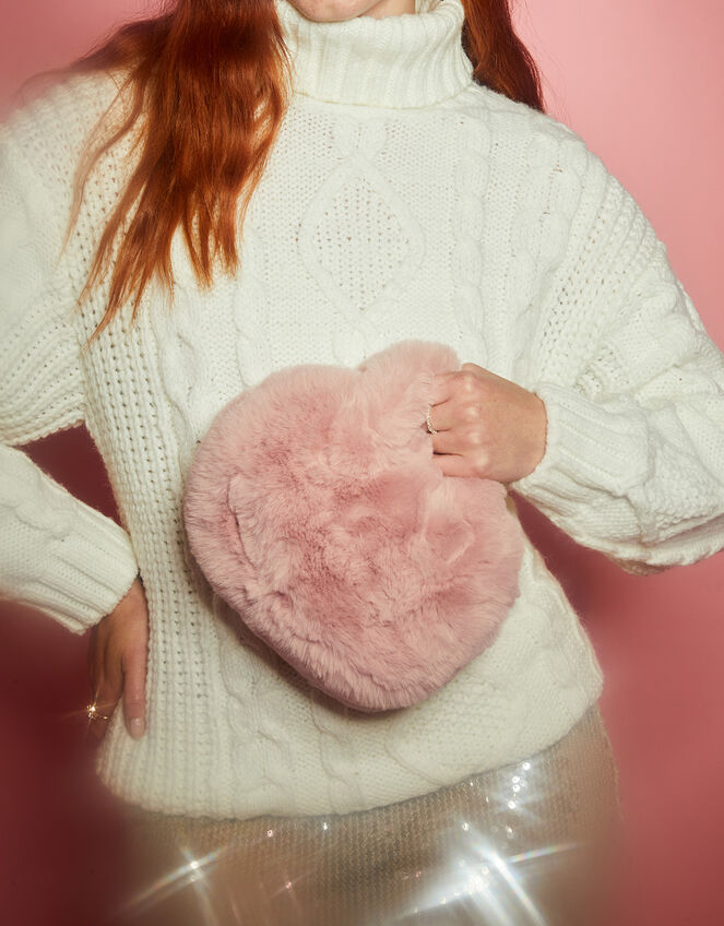 Faux Fur Handheld Cross-Body Bag, Pink (PALE PINK), large