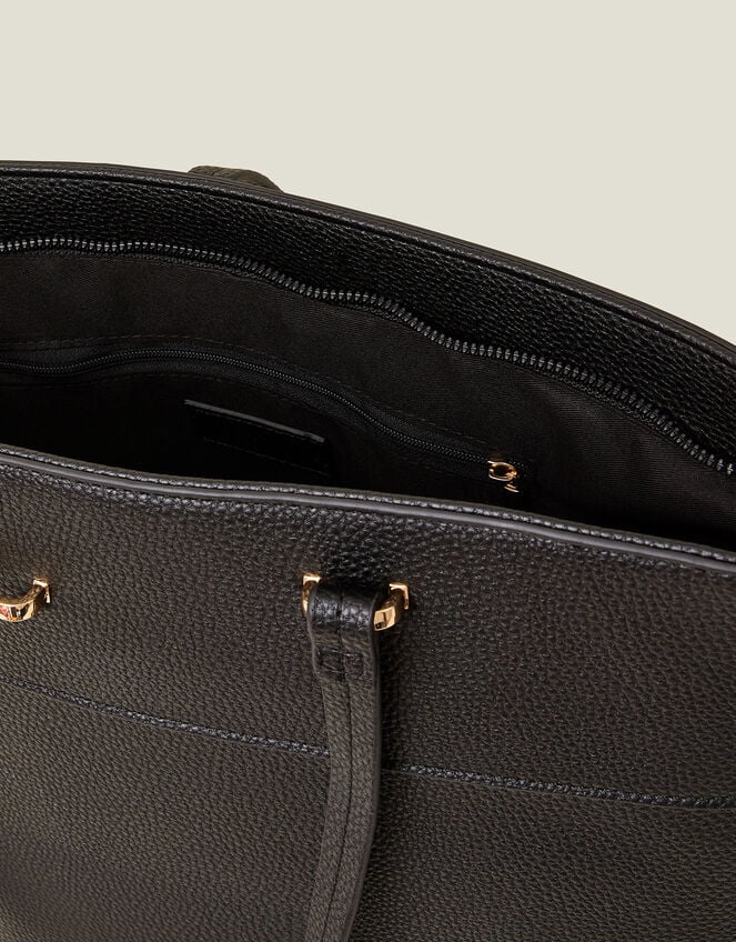 Large Faux Leather Tote Bag, Black (BLACK), large