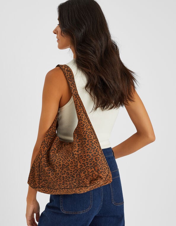 Leopard Print Suede Shoulder Bag, , large