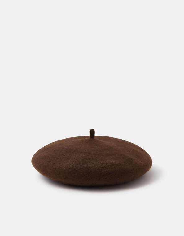 Plain Wool Beret, Brown (CHOCOLATE), large