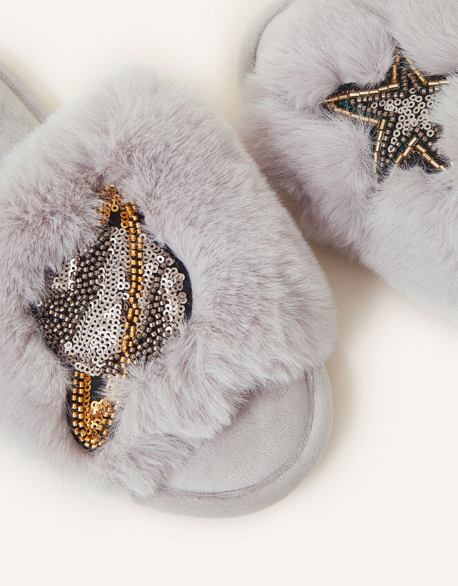 Faux Fur Planet Mule Slippers, Grey (GREY), large