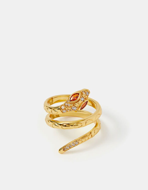 14ct Gold-Plated Snake Wrap Ring, Gold (GOLD), large