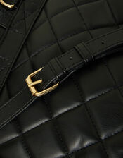 Small Quilted Faux Leather Backpack, Black (BLACK), large