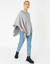 Lightweight Knit Poncho, Grey (GREY), large