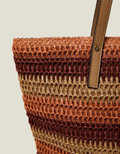 Stripe Raffia Shoulder Bag, , large