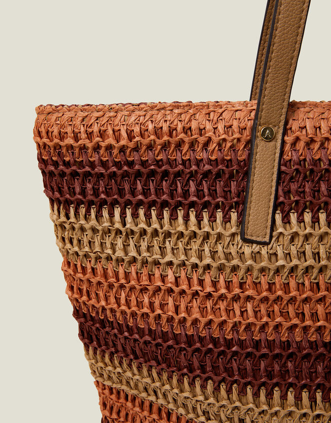 Stripe Raffia Shoulder Bag, , large