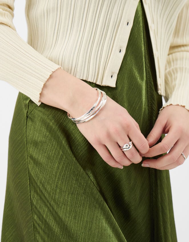 3-Pack Slim Twist Bangles, Silver (SILVER), large