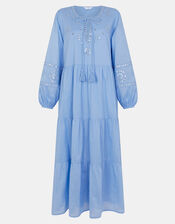 Mirror Embellished Long Sleeve Midi Dress, Blue (BLUE), large