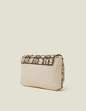 Woven Embellished Clutch Bag Cream, , large
