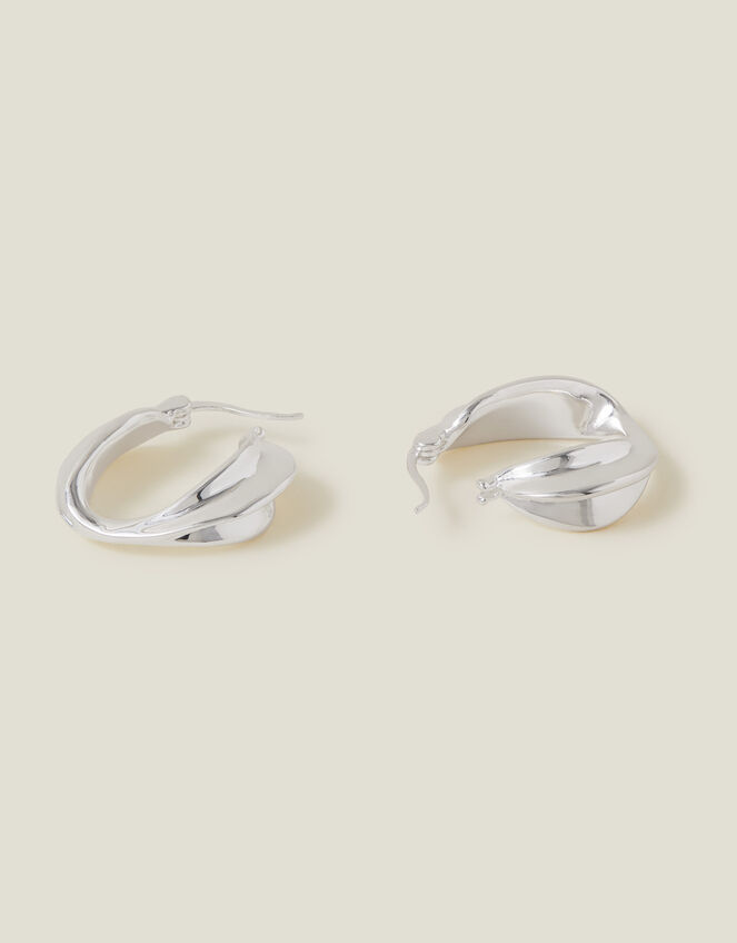Sterling Silver-Plated Twist Hoops, , large