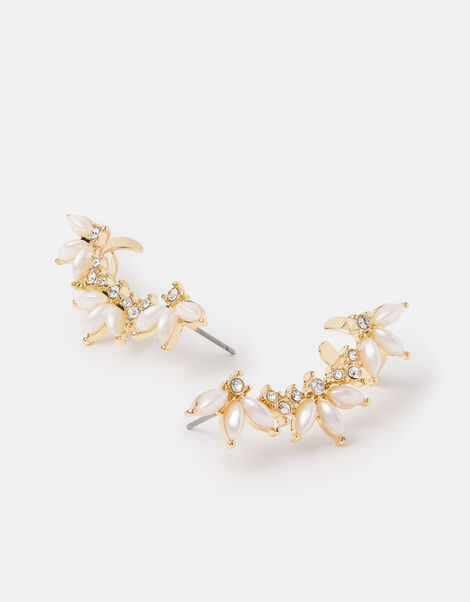 Pearl Petal Climber Earrings, , large