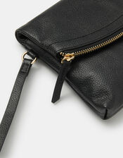 Curved Foldover Leather Wristlet Bag, , large