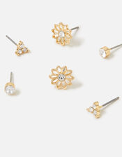 Flower and Sparkle Stud Earring Set, , large