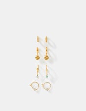 4-Pack 14ct Gold-Plated Semi Precious Hoop Earrings, , large