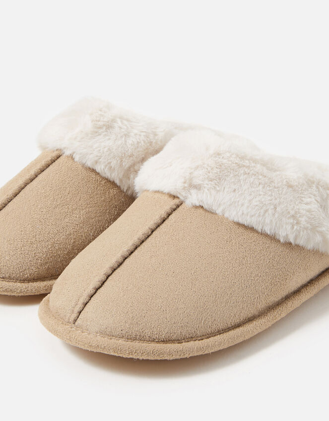 Suedette Mule Slippers, Tan (TAN), large