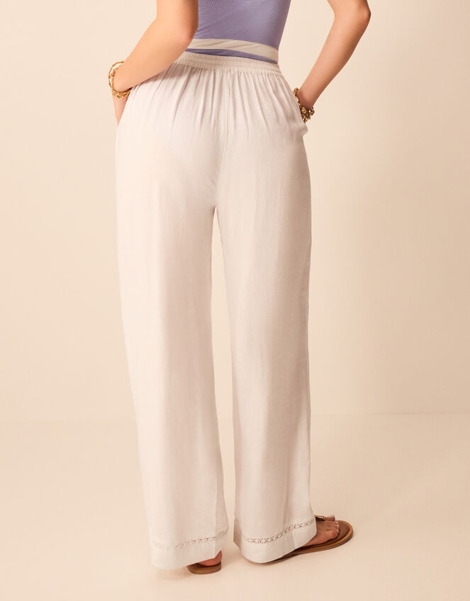 Lace Trim Wide Leg Beach Trousers, White (WHITE), large