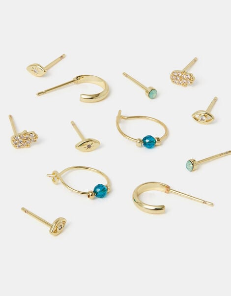 6-Pack 14ct Gold-Plated Stud & Hoop Earrings, , large