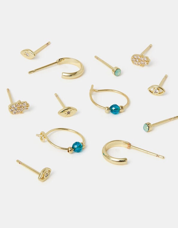 6-Pack 14ct Gold-Plated Stud & Hoop Earrings, , large