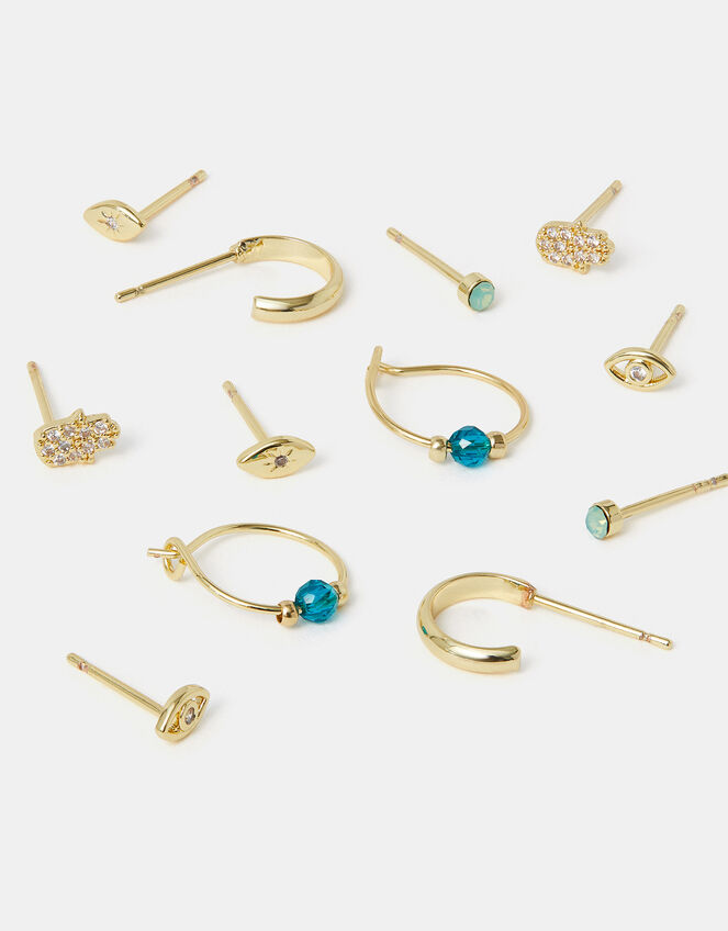 6-Pack 14ct Gold-Plated Stud & Hoop Earrings, , large