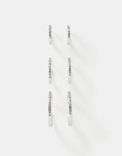 3-Pack Diamant&eacute; Hoop Earrings, Silver (SILVER), large