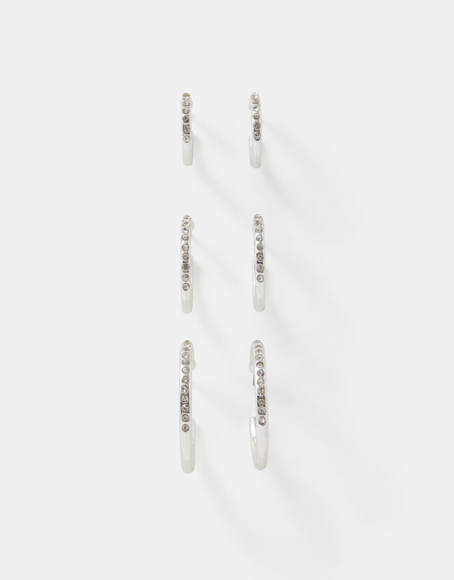 3-Pack Diamant&eacute; Hoop Earrings, Silver (SILVER), large